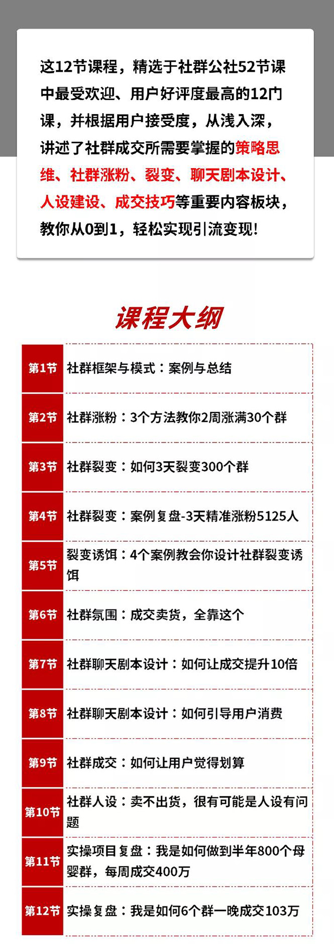 （1433期）12节社群成交全攻略：从0到1快速引流变现，3天裂变300个群一晚成交103万