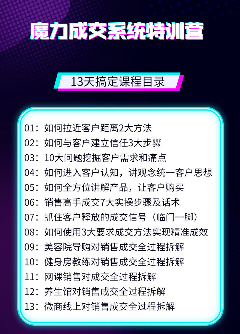 （1499期）13天魔力成交系统特训营：从0-1掌握1对1私信成交，让微信成为你的提款机