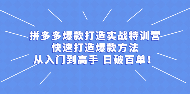 （2237期）拼多多爆款打造实战特训营：快速打造爆款方法，从入门到高手 日破百单